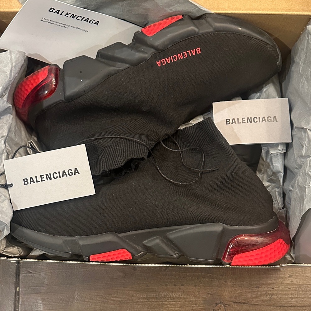Balenciaga Black Sneakers with Red Highlights